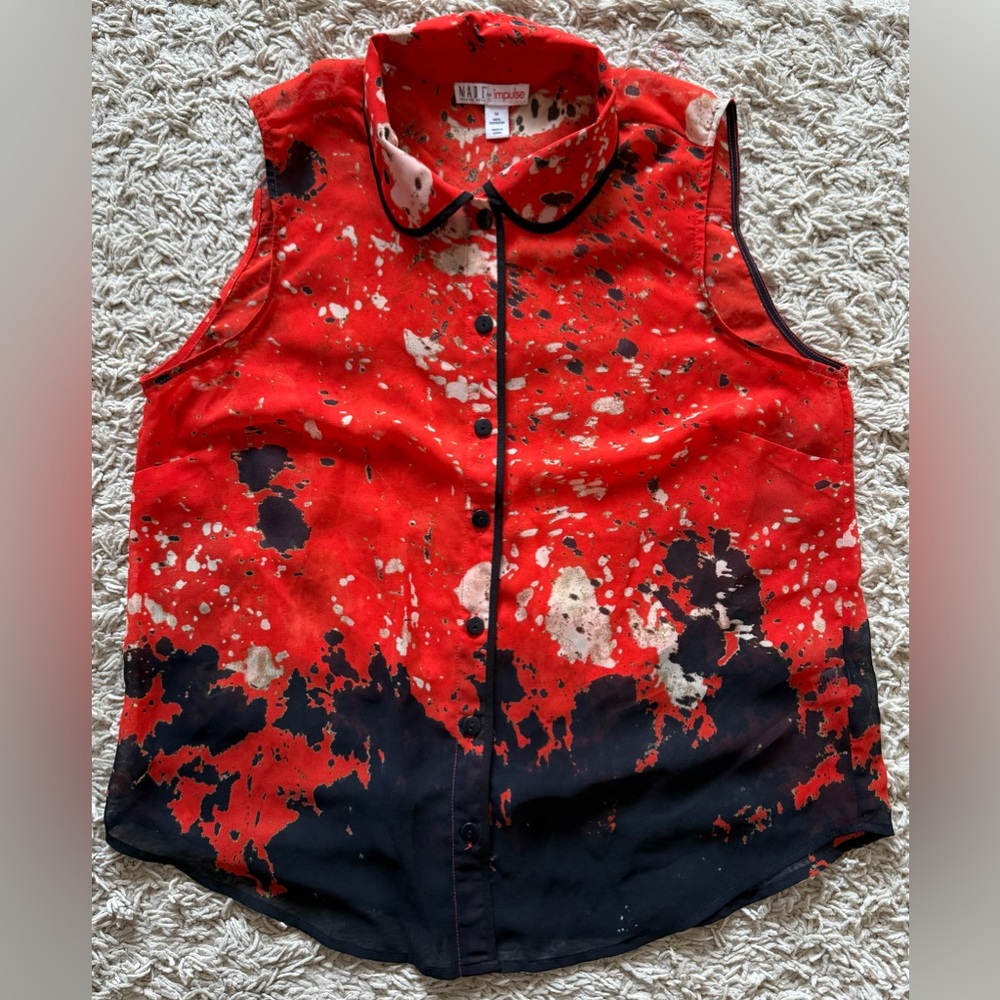MADE FOR IMPULSE red button down front sleeveless shirt top blouse Medium M